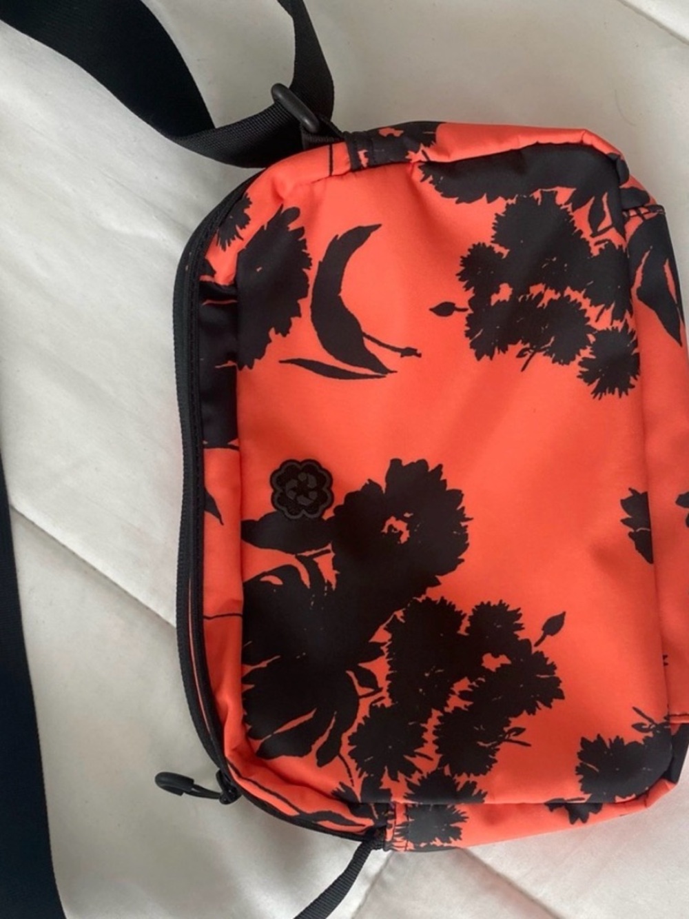 Ganni Festival Bag Red-Coral-Orange Crossbody Bag with Black Floral Print - Picture 3 of 4